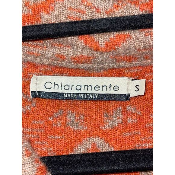 Chiaramente Wool Blend jacquard Cardigan Sweater– Made in Italy– Orange/Beige S - Picture 7 of 9